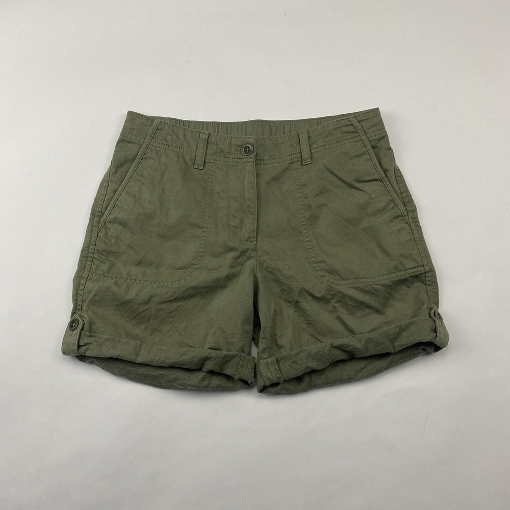 Talbots Green Roll Tab Cuffed Hem Chino‎ Shorts Sz 2 Cotton Lyocell LINEN Blend - Picture 2 of 9